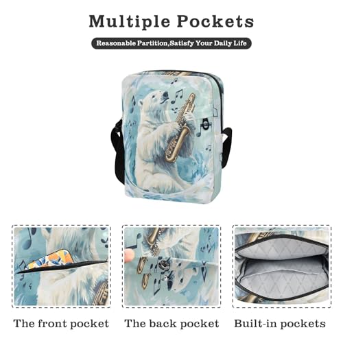 small messenger bag for men cross body bag Casual Womens Purse Adjustable Strap for Outdoor Daily Outdoor Daily- White Bear Music Play2