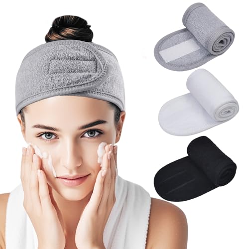 HFZRZFH 3-Pack Adjustable Velcro Terry Cloth Spa Headbands for Women - For...