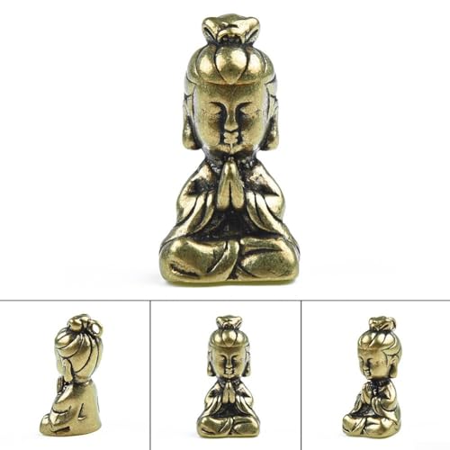 Delicata figura Guanyin Buddha in ottone massiccio aggiunta unica a qualsiasi spazio sulla scrivania