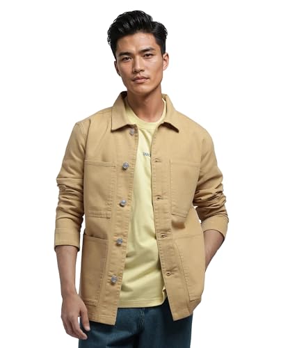 Image of Rare Rabbit Men's Brond Beige Cotton Plain Regular Fit Full Sleeve Spread Collar Jacket