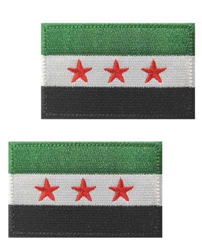 2 Packungen Stickerei Syrien Revolution Flagge Patch mit Haken Schleife, 2 gewebte syrische Stoff Abzeichen Tag, taktische patriotische Dekorationen für Tuch Hut(Syria Revolution)