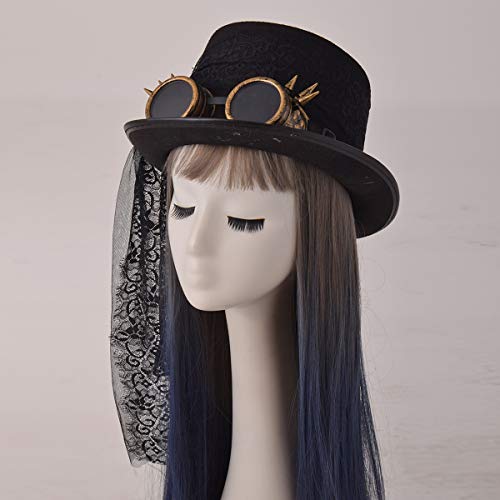 Unisex Steampunk Top Hats Halloween Costume Hat with Goggles Black (58cm) steampunk buy now online