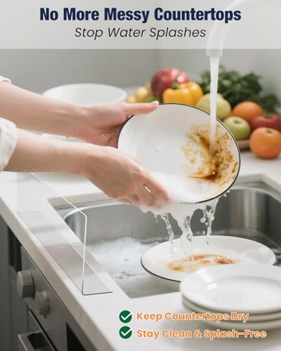 Image of Acrylic Sink Splash Guard, High Transparent Solid Splash Guard for Kitchen Island and Bathroom: 15.75 inchL x 1.6 inchW x 5.1 inchH