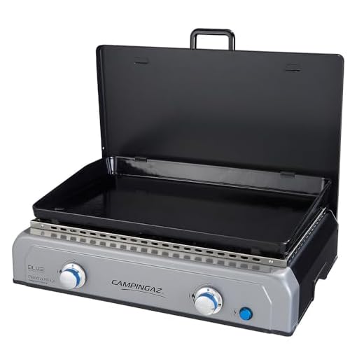 Campingaz Blue Flame LX, Barbecue à gaz, avec Plaque émaillée et 2 brûleurs en Acier, Grille de Table avec Technologie BlueFlame pour Griller méditerranéeusement à la Plancha, Gris