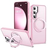 Zalinbo for Samsung Galaxy S23 FE Case with 360° Rotatable Magnetic Ring Stand Compatible with Mag-Safe Military Protection Shockproof Matte Translucent Phone Cases for S23 FE,Pink