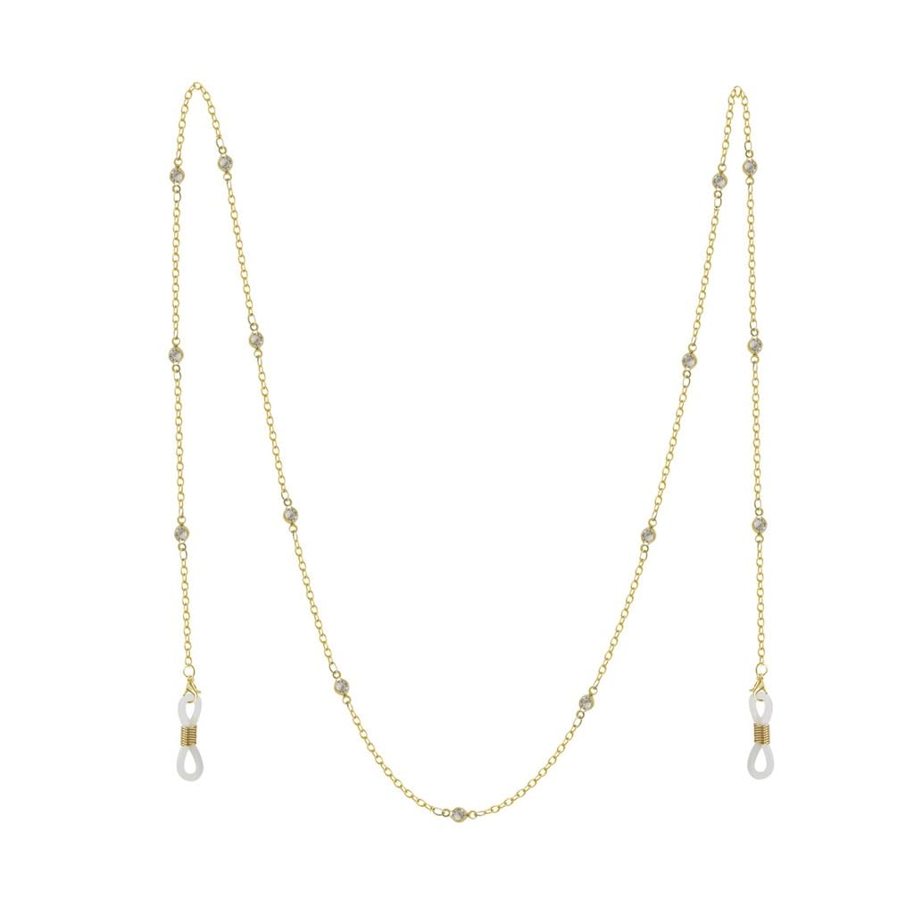 Chaîne de lunettes en métal galvanisé et zircon éclatant argenté