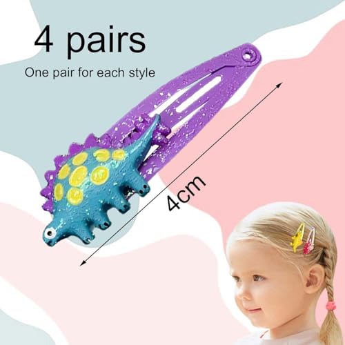 4 Paar Dinosaurier-Haarnadeln für Mädchen - Glitzer-Haarspangen, Tier-Haarschmuck, Accessoires