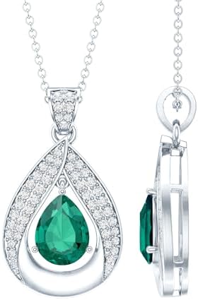 Rosec Jewels Certified Lab Grown Emerald Necklace with Silver Chain, AAAA Qualit