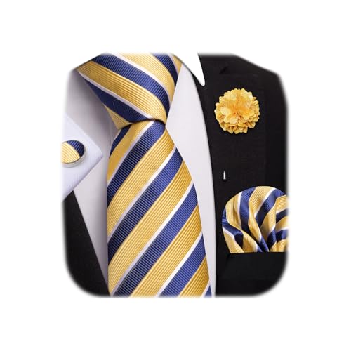 Image of Dubulle Mens Tie and Lapel Pin Paisley Striped Floral Necktie for Men Pocket Square Cufflinks 4PCS Set Wedding Party
