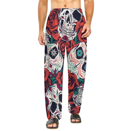 Pantalon de nuit crâne rose rouge idéal pour cocooning à la maison
