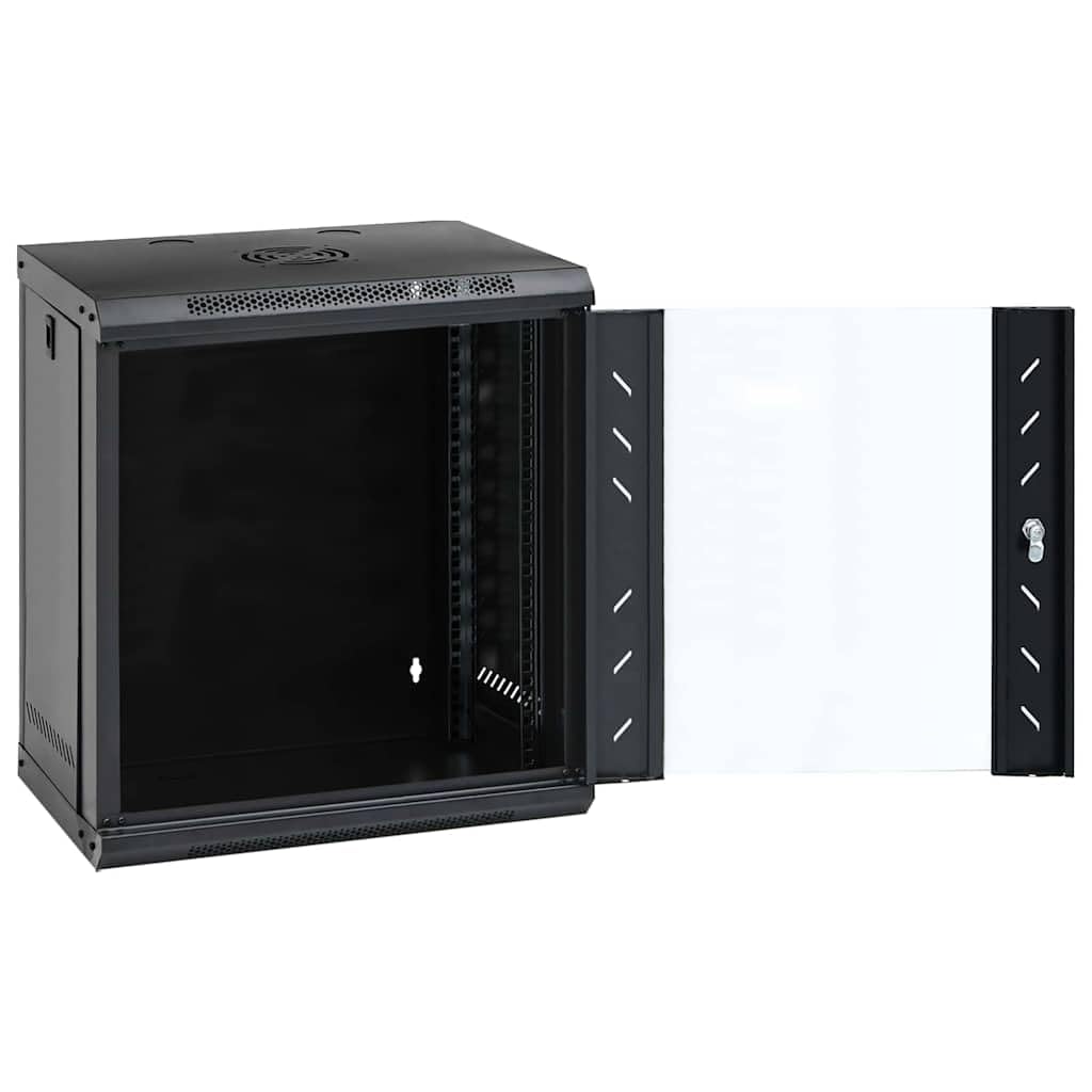 Armadio di rete da parete, 53 x 45 x 60 cm, armadio server in acciaio con porta in vetro di sicurezza, armadietto dati per ufficio e infrastrutture IT, distributore a parete chiudibile a chiave, nero