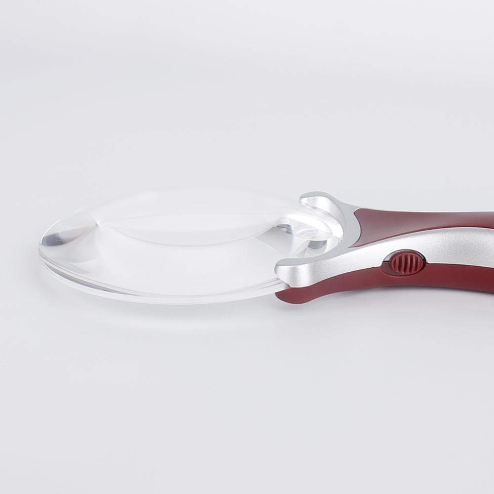 Lupa de Mano sin Marco 3X con Espejo Auxiliar 6X, Lupa con luz LED, Lupa de Lectura portátil roja