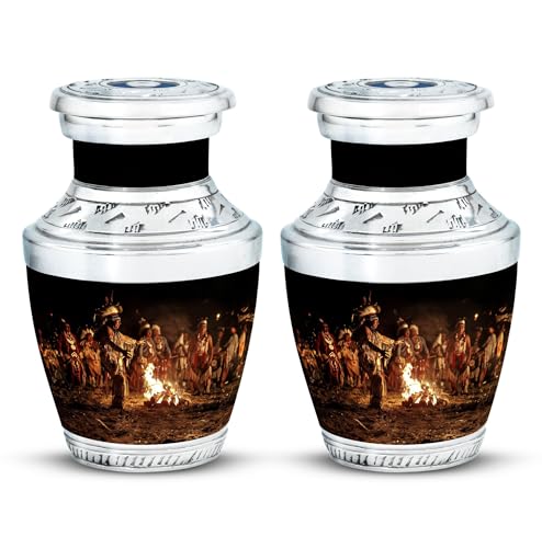 Image of Native American Themed Urns - Small Urns for Ashes - Cremation Urn Human Ashes - Human Cremation Urns - Cremation Urns for Adult Ashes Men (3 inch Pack of 2)