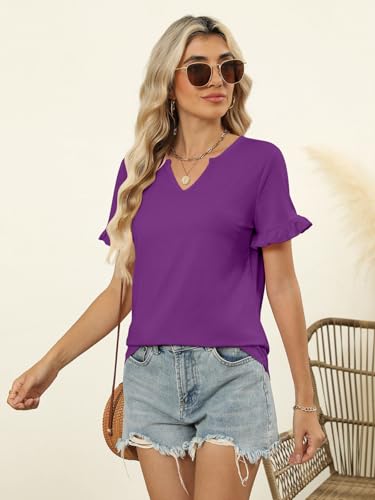 TICTICMIMI Women's V Neck Ruffle Short Sleeve Tops Summer Casual T Shirts4