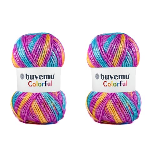 Image of Colorful Self-Striping Multicolor Fuzzy with Subtle Sheen Yarn, 56% Polyester 44% Acrylic, Each 3.53Oz(100 gr) / 252yds(230m) (No.6) (Rainbow) (2 Skeins)
