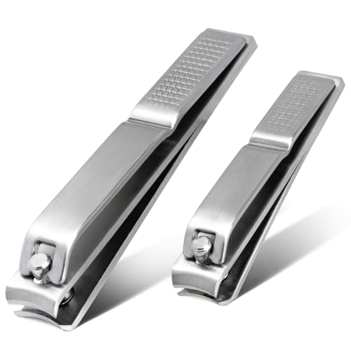 CINDALOG Nail Clipper Set, Premium Stainless Steel Fingernail and Toenail Clipper Cutters, Sharp Effortless Heavy Duty Nail Clippers Cutter Set for Men & Women(2 Piece Set - Silver)