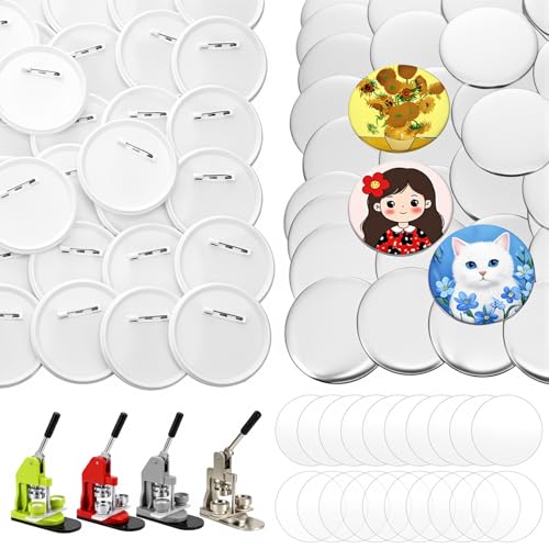 KongTiva 100 Sets 75mm(3 inch) Metal Button Parts for Buttons Maker Machine 75mm Round Badge Blank Buttons Pins Making Supplies Includes Metal Cover Plastic Pin Back Cover Clear Film&Blank Paper