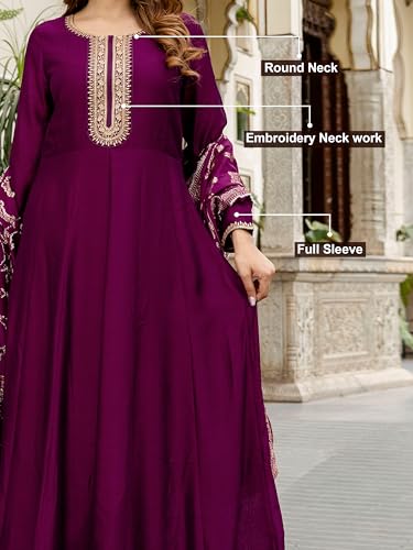 TRENDMALLS Women's Vichitra Silk Anarkali Suit Set with Jacquard Dupatta for Women Kurta Set for Women