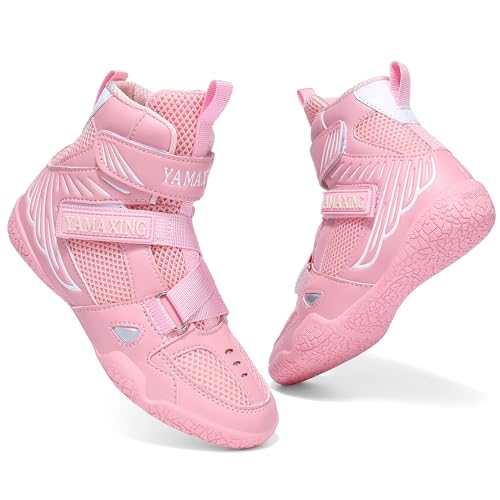Mavonexa Kids Wrestling Shoes Boys Girls Boxing Shoes Lightweight Breathable Non Slip for Fitness Powerlifting(Pink 3)