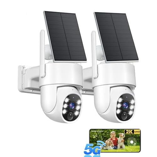 Gianteye 2K Solar Security Cameras Wireless Outdoor, 5G&2.4GHz Cameras for Home Security, Outdoor Security Camera, Color Night Vision, PTZ Human Detection, 2 Packs