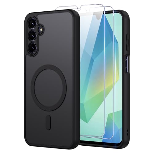Oelrstfe Coque pour Samsung Galaxy A16 4G/5G Compatible avec MagSafe avec 2 Verre Trempé, Magnétique Etui Translucide Mat Arrière Housse, Protection...