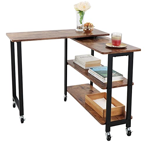 7Penn Side Couch Table Tray With Wheels - Office Or Bedside 360 Degree Free Rotating Sofa Side Table Swivel Rolling Desk #TOP24