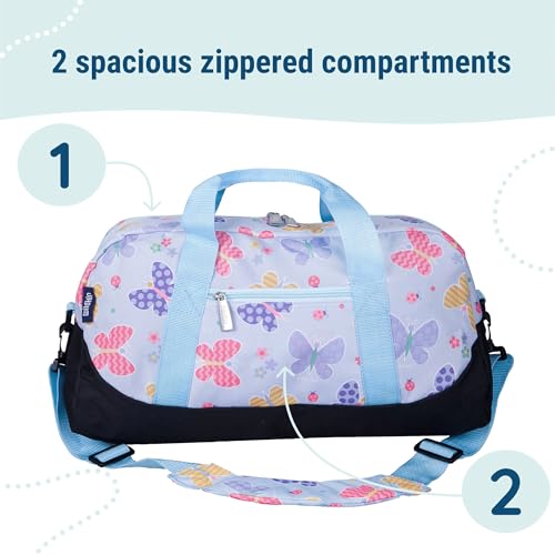 Image of Wildkin Kids Overnighter Duffel Bag - Carry-On Travel Bag for School & Sleepovers, Lightweight, Durable, Boys & Girls Ages 4-15 - Butterfly Garden