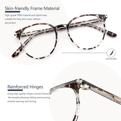 Image of Blue Light Blocking Glasses for Women and Men, Round Frame Computer Gaming Anti Eyestrain & UV Glare RF6213 (Leopard)