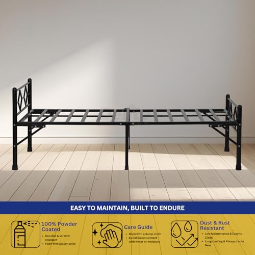 Image of DELITE KOM Dory Foldable Metal Bed | Single Size (6.4 ft x 3ft) | Portable | No Installation | Strong Steel Frame | Powder Coated | Heavy Load | for 75 inchx36 inch Mattress | Glossy Black | 1 Year Warranty
