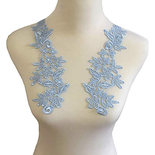 2 Pairs Embroidery Applique Wedding Lace Floral Motif Sewing Trims Decoration (Lake Blue)