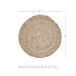 VHC Brands Jute Trivet 8 Set of 3 Jute Dining Room Kitchen Trivet Pot Holder Hot Pads Natural Jute Collection Round 8×8 Natural