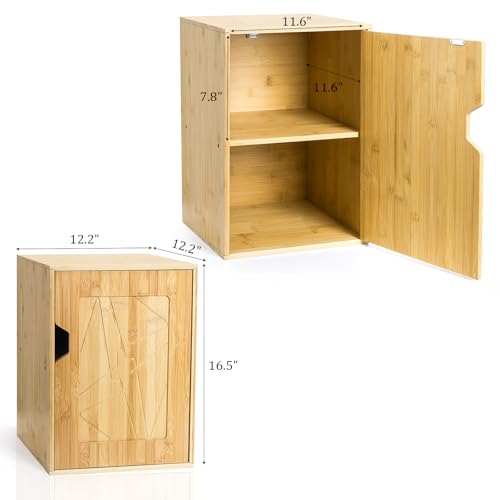 Fasmov 2 Tiers Cube Storage Organizer, Bamboo Bookshelf, Display Bookcase, Storage Cube Cubby Organizer with Door, Stackable Cubes Bin Small Cabinet for Bedroom, Home and Office