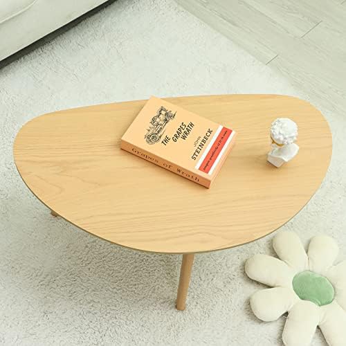 PHOENANCEE Small Oval Coffee Table, Mid Century Modern Coffee Tables For Living Room, Solid Wooden Mango Tabletop&Oak Wood Table Legs, 85CM(Nature Wood)