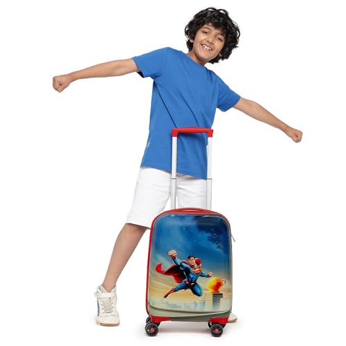 Image of YAYAVAR Superman Kids Trolley Suitcase - 45L | Hard-Sided Printed Cabin Luggage with 8 Wheels, Scratch Resistant, Lightweight Travel Bag (50cm)