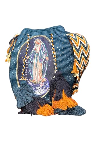 Genérico Bolso Wayúu Artesanal con Cristales Decorativos, Diseño Virgen maría