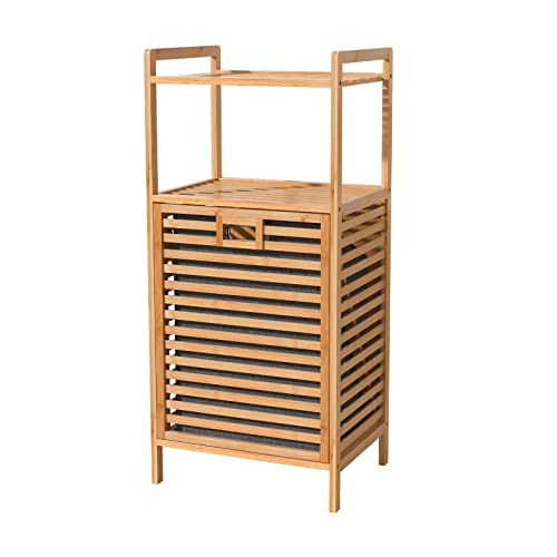 Bamboo Tilt-Out Laundry Hamper Cabinet, Bathroom Storage Cabinet With Basket, Shelves And Handles For Clothes, Bedroom, Bathroom And Closet #TOP7