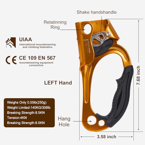 RESQT Hand Ascender Outdoor Mountaineering Tree Arborist Climbing Rappelling Equip Hand Ascender Tree Climbing for 8~13MM Rope, Right