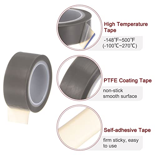 Image of HARFINGTON PTFE Film Tape Roll, 0.8 inch x 33 ft High Temperature Tape 0.06mm Thickness with Single Side Adhesive for Vacuum Sealer Machine, Hand Impulse Sealers, Gray
