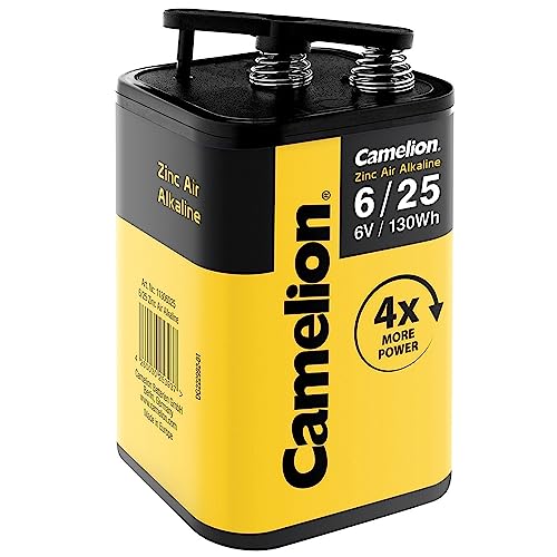 Arcas Pile alcaline Zinc Air 4LR25 6 V, 25 Ah, 130 Wh, avec jusqu'à 4 fois plus de puissance que la norme 4R25