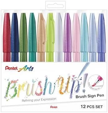 Pentel Caneta Pincel Brush Sign Pen Kit 12 Cores KITBRUSH-12P