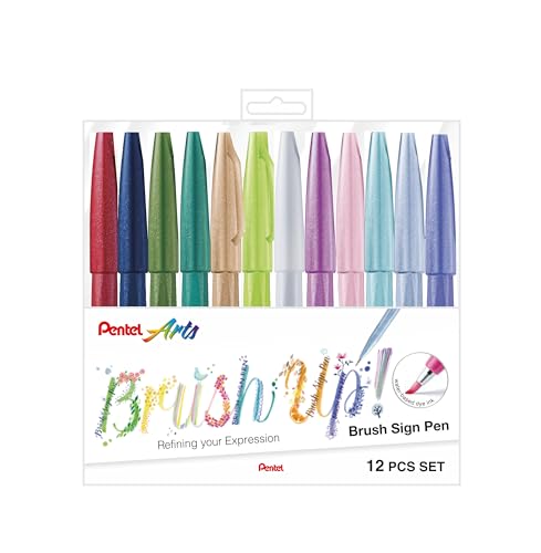 Pentel Caneta Pincel Brush Sign Pen - Kit 12 Cores Pasteis KITBRUSH-12P
