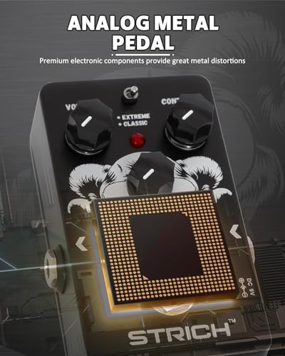Image of STRICH Metal Distortion Guitar Pedal, WARCRY Distortion 2 Modes Fat, Boost, Normal Classic Crunch 80s Metal /Nu Metal, True Bypass for Electric Guitar, Black and White