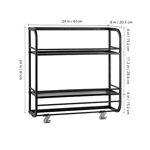 2 Tier Industrial Bathroom Shelves Wall Mounted, Large Towel Racks Storage Shelf, 24 " Metal Rustic Wall Shelves Over Toilet With Towel Bar And 10 Hooks Rack, Utility Storage Shelf Rack,Retro Black #TOP2