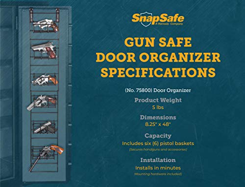 Snapsafe Gun Safe Door Organizer – Safe And Vault Door Organizer, Maximize Space In Your Safe – 48 Inches Height, Includes 6 Handgun Baskets – Black, Item No, 75800 #TOP2