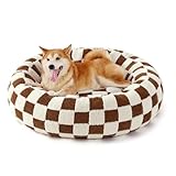 LE SURE Shown on TV Donut Large Dog Bed - Round Cat Beds Indoor Anti-Anxiety Calming Present for Pets, Washable Cute Modern Beds with Jacquard Shaggy Plush & Anti Slip Bottom, 36 Inch, Brown