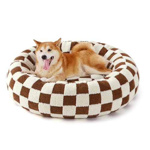 LE SURE Shown on TV Jacquard Donut Dog Beds Large Sized Dog,Brown 36x36x8in