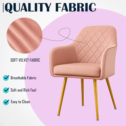 Image of Set of 2 Accent Chair for Living Room | Modern Armchair in Soft Velvet Fabric with Sturdy Legs | Premium Chair for Home Living Room Bedroom Restaurent | (Gold Legs, Pink Burfi Design)