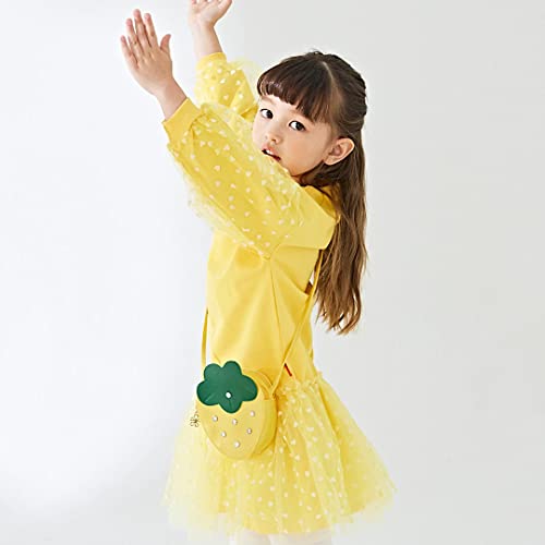 Ozkiz Girls Toddler Casual Yellow Tutu Long Sleeve Dress with Strawberry Bag3