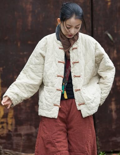 NFYM Women Cotton Linen Quilted Jacket Chinese Toggle Closure Retro Artistic Kimono Coat2
