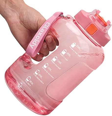 Glaxcidy 2 In 1 Water Bottle with Straw and Lid, 2.5L Sports Water Bottle with Time Markings and Wide Mouth, BPA Free Daily Water Intake Bottle for Gym and Exercise(Pink)